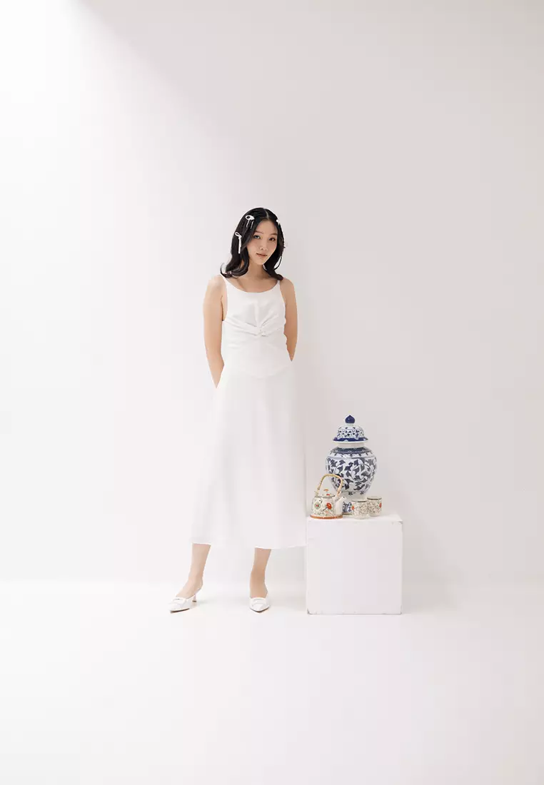 Twisted Front Halter Neck Dress in White