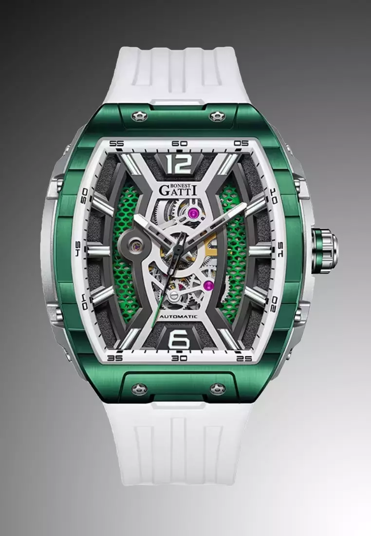 自動中性不鏽鋼手錶，橡膠錶帶