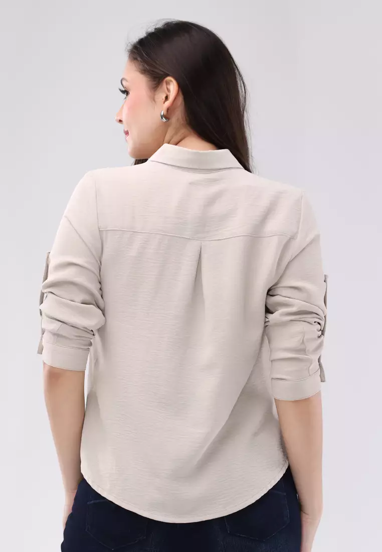Wrinkles Linen Woven Long Sleeves Blouse