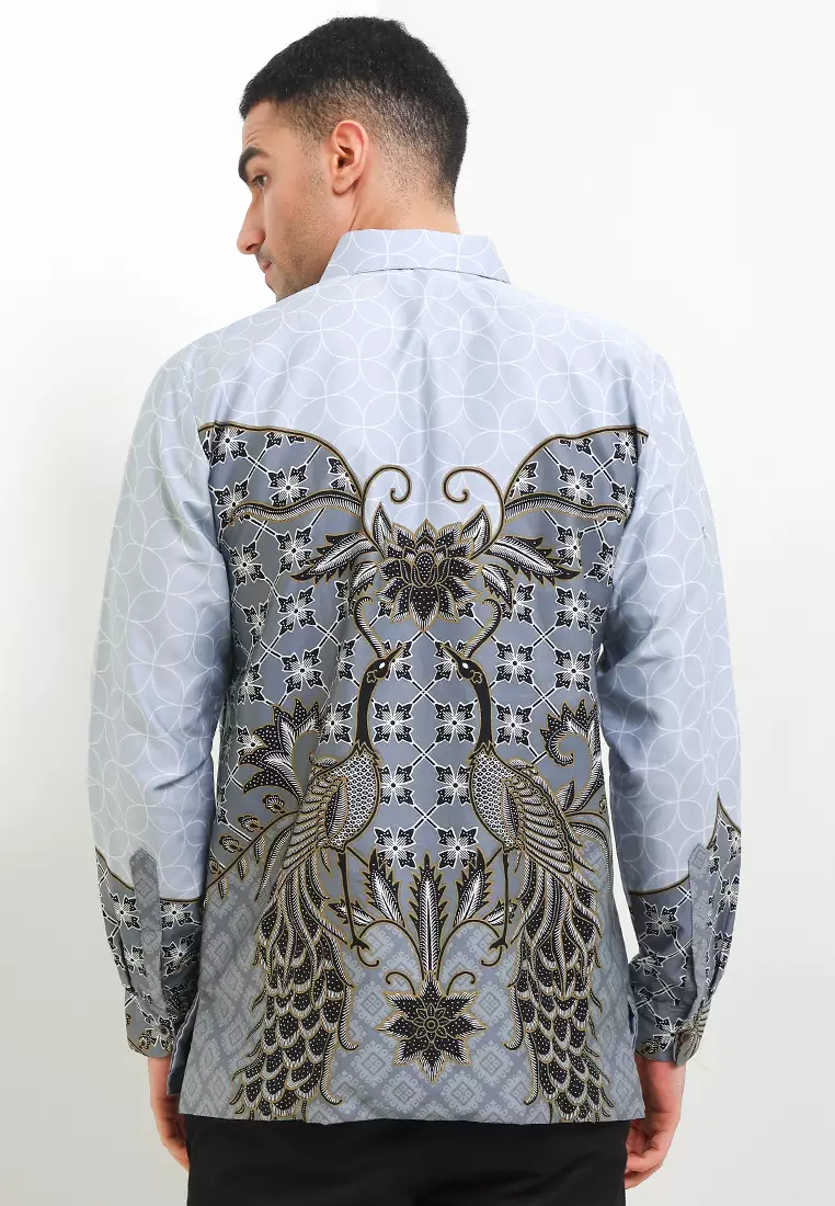 Kemeja Lengan Panjang Pria Reguler Fit Full Furing Rianty Aswangga Grey Katun Satin