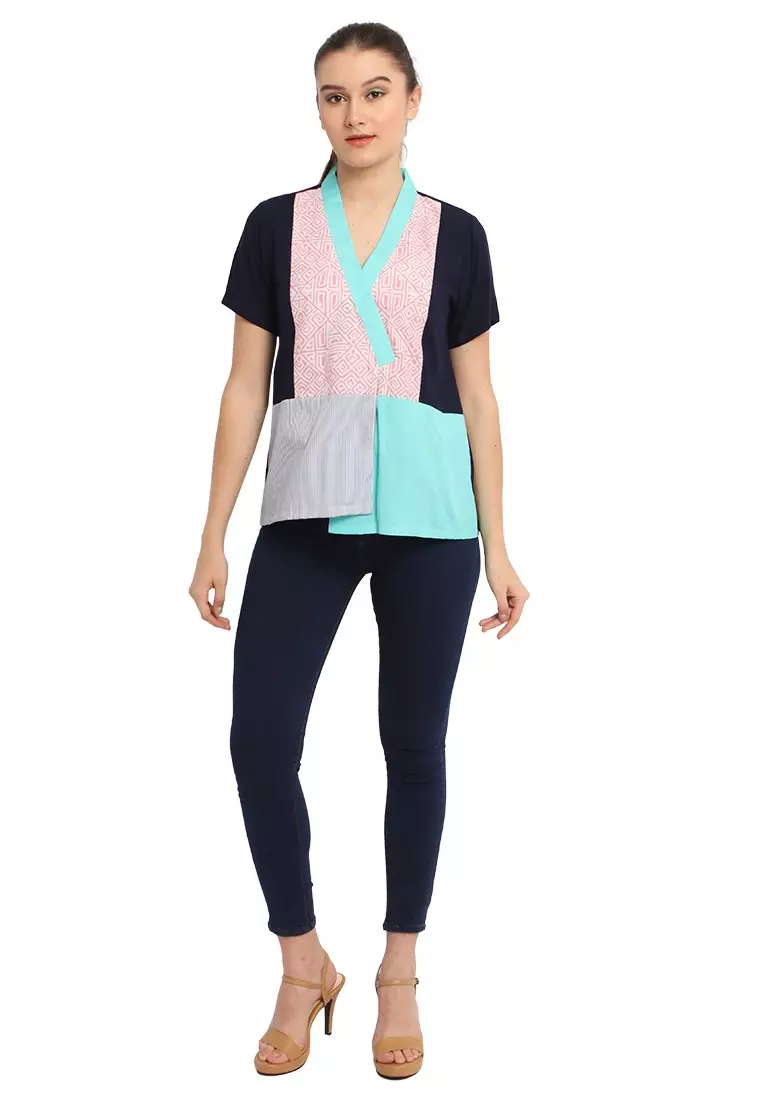 Blouse Batik Wanita - Bhatara Batik Ava - Atasan Batik Modern Lengan Pendek