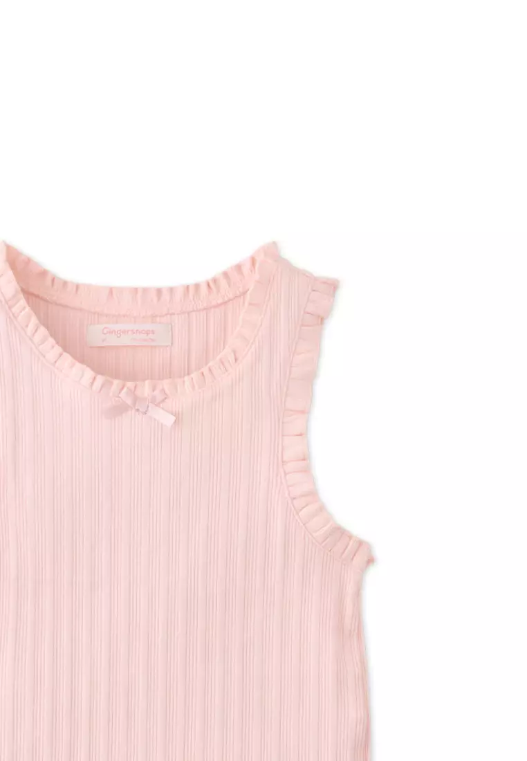 Marta Ribbed Tank Top with Lace and Rosette Details