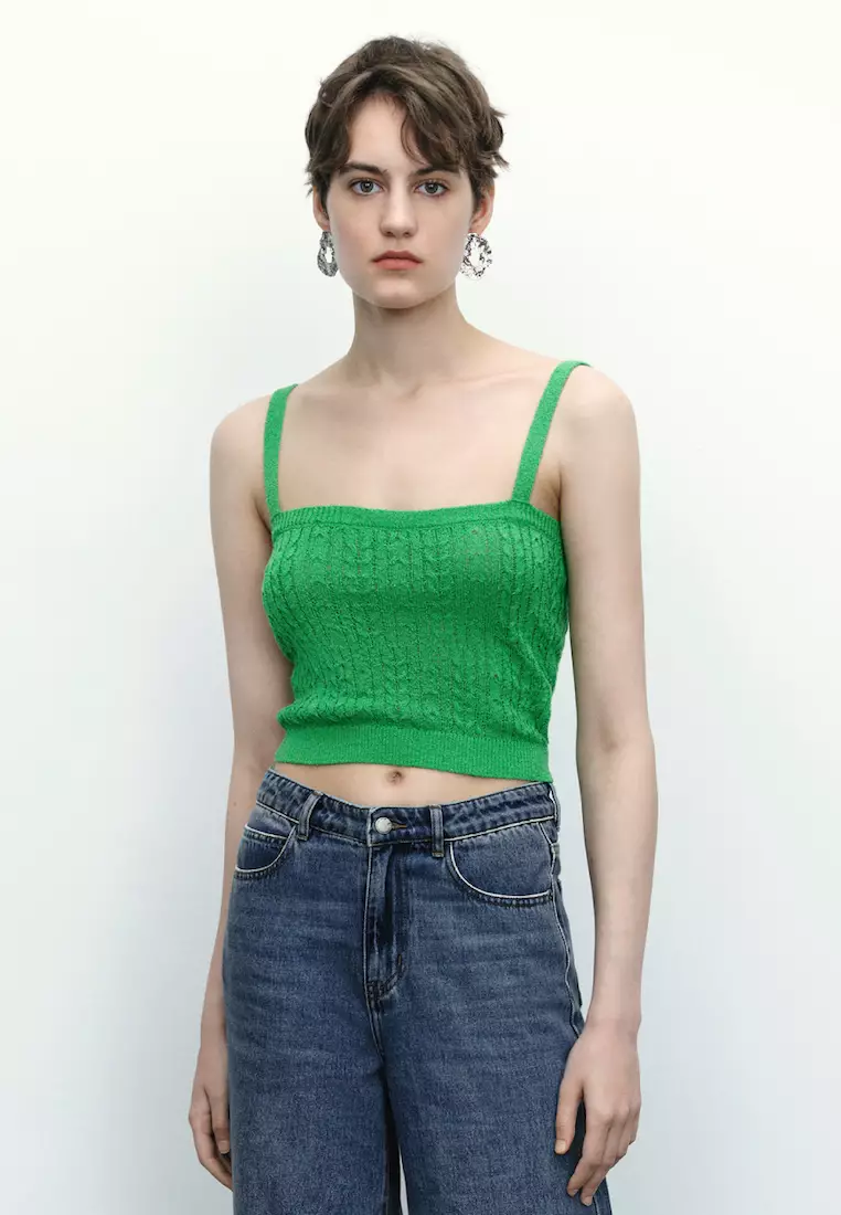 Urban Revivo pointelle knitted sweater in green