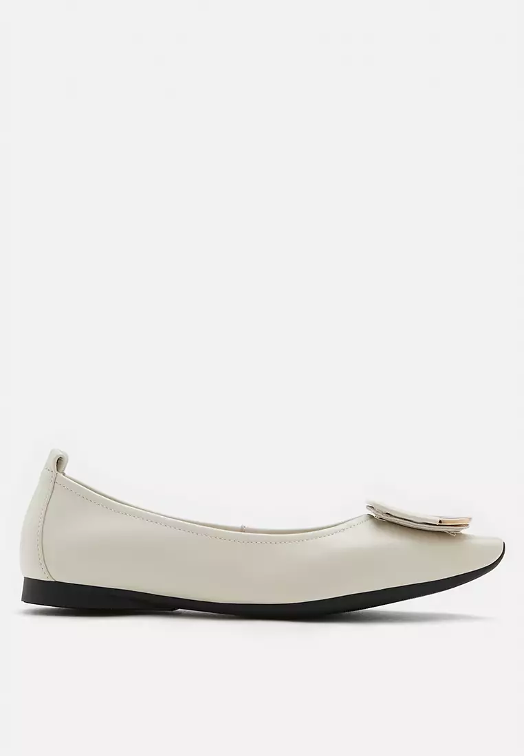 Discount on Pazzion  shoes - SKU: Faye Buckle Square-Toe Flats Beige