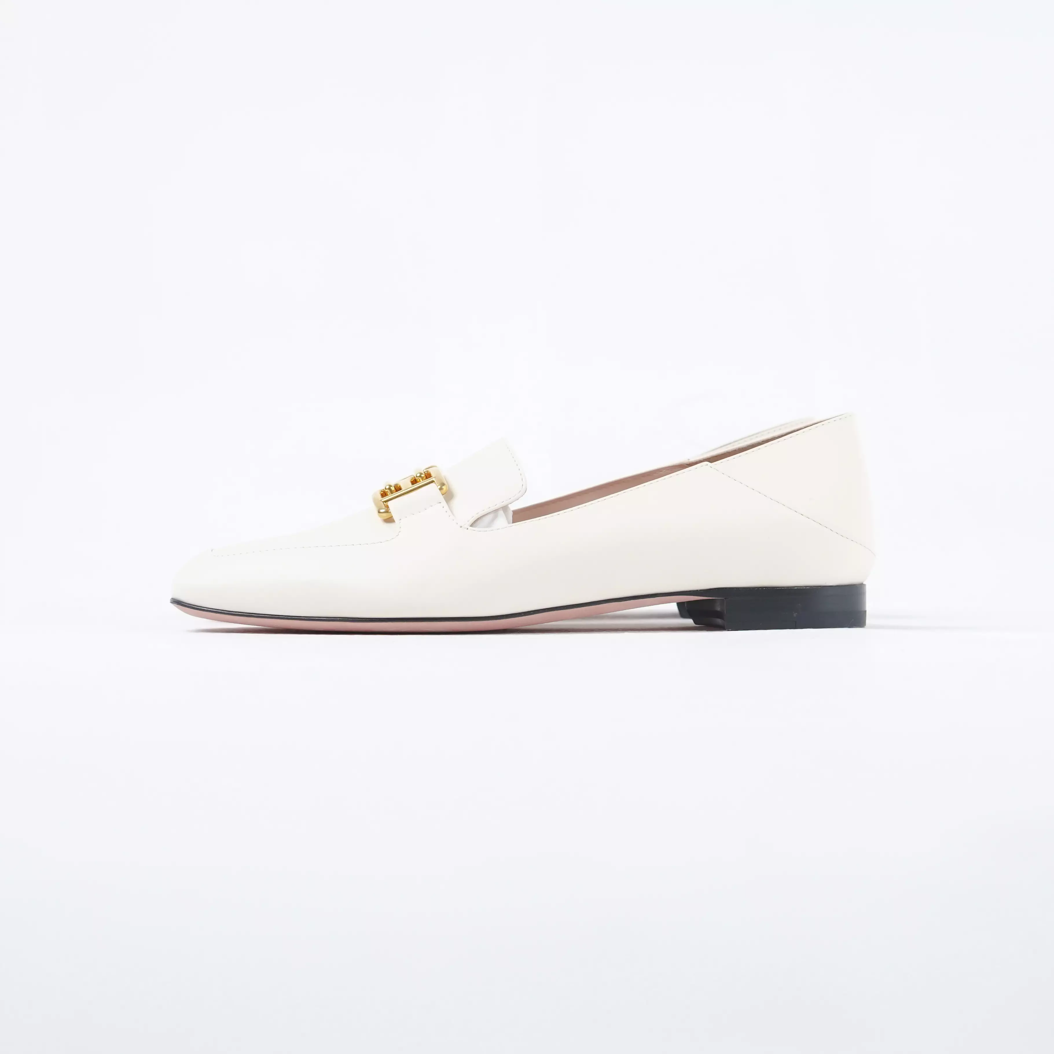 Sepatu BALLY ELLAH BB GOLD IVORY WHITE CALF SKIN FLAT SHOES 100% ORIGINAL