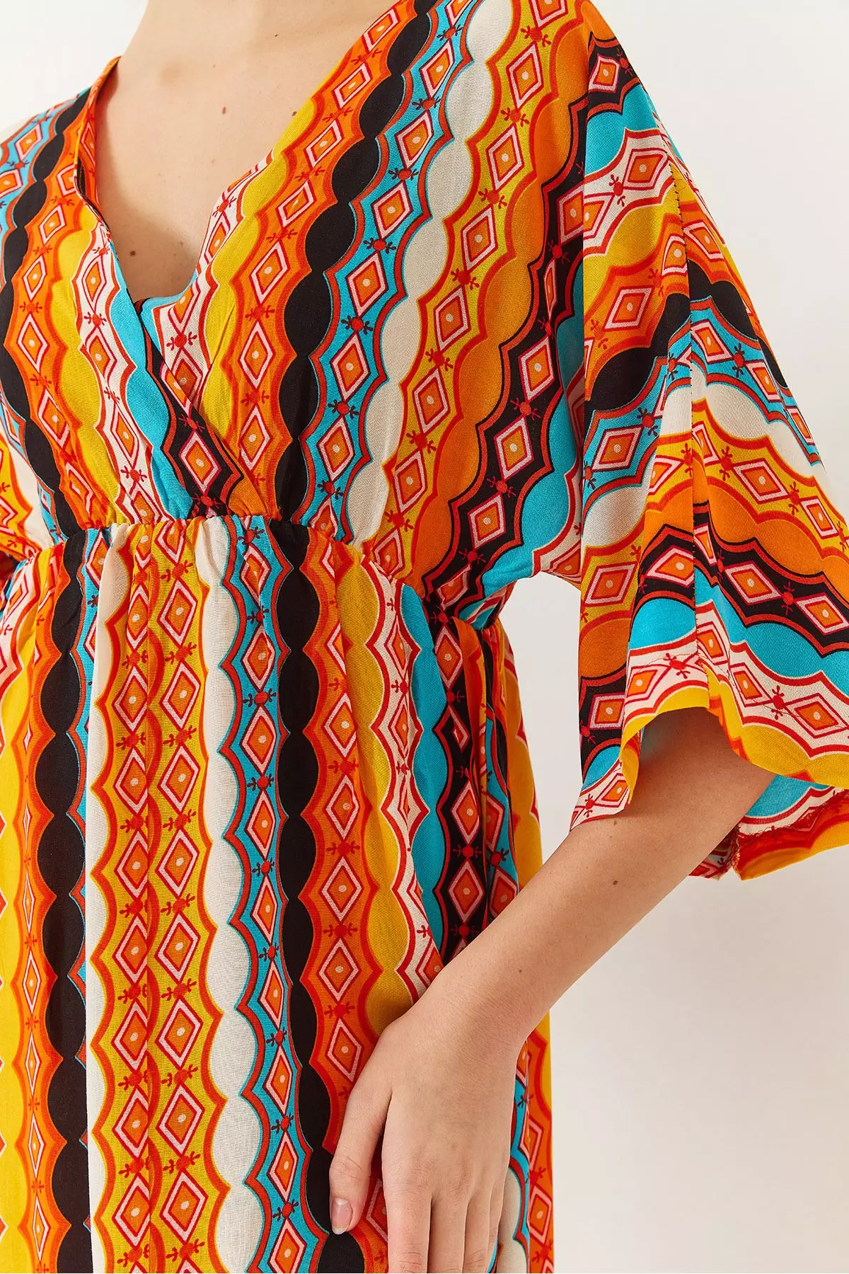 Women's Double Breasted V Neck Front Slit Detail Print Dress 60261411