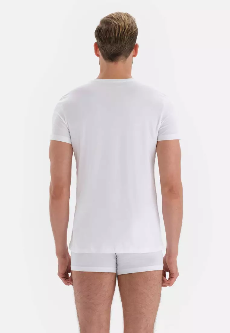 White Basic Undershirt, Crew Neck, Slim Fit, Short Sleeve Underwear for Men