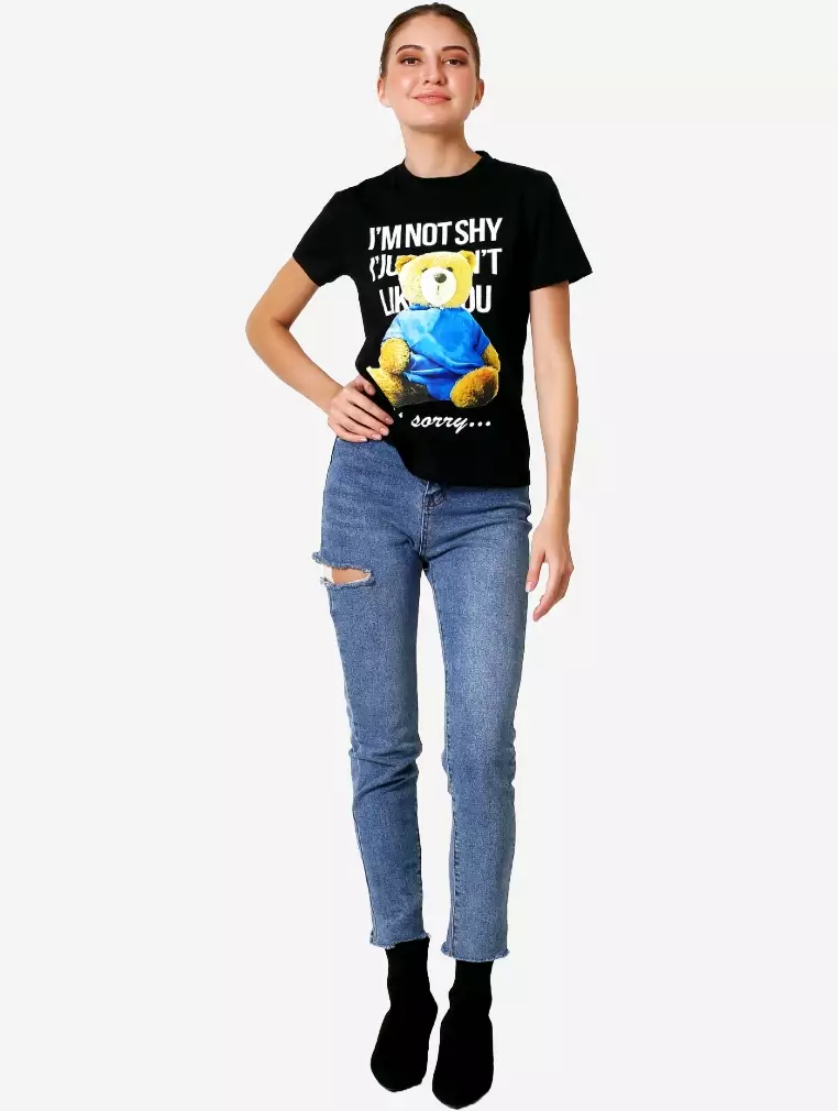 TONIQUE Kaos Katun Combed Wanita Hitam MOLLY Women's Regular Fit Cotton Combed 24s Graphic T-Shirt