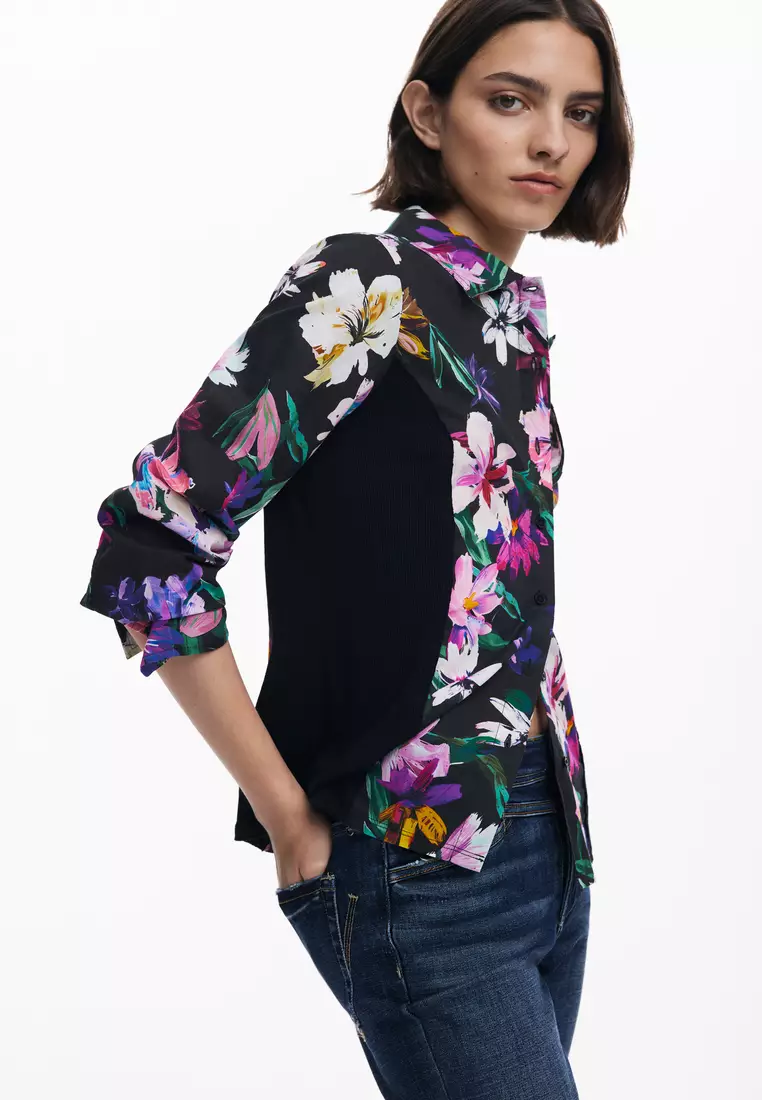 Combined silhouette floral shirt