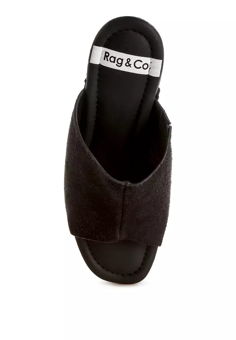 Soft Suede Leather Wooden Clogs In Black
