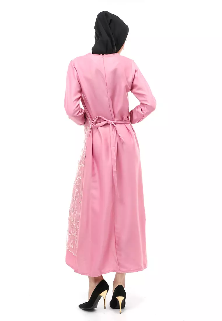 Syakilla Gamis Dress Brukat Wanita Muslimah Relaxed Fit - Pink