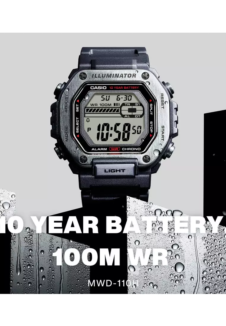 MWD-110H-1AV Men's Digital Watch with Black Resin Band and 10-Year Battery Life
