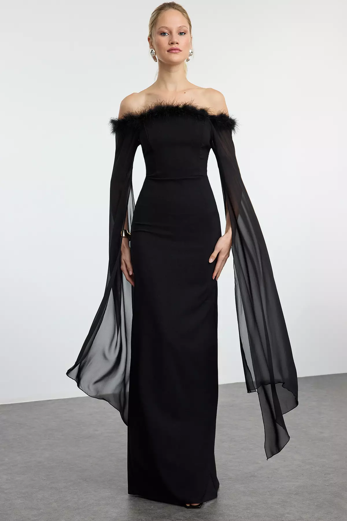 Buy Trendyol Black Sleeve Detailed Otrish Long Elegant Evening
