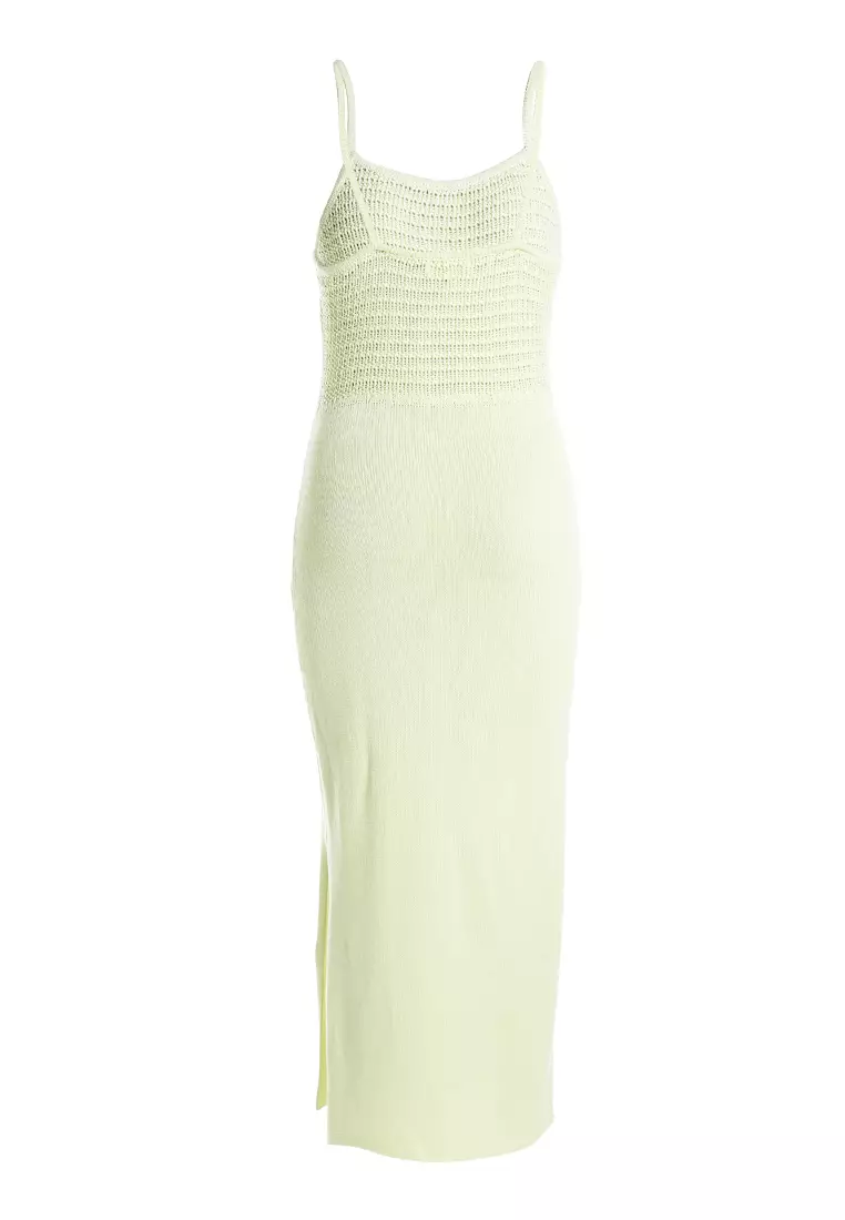 Washed Lime Straight Side Slit Dress