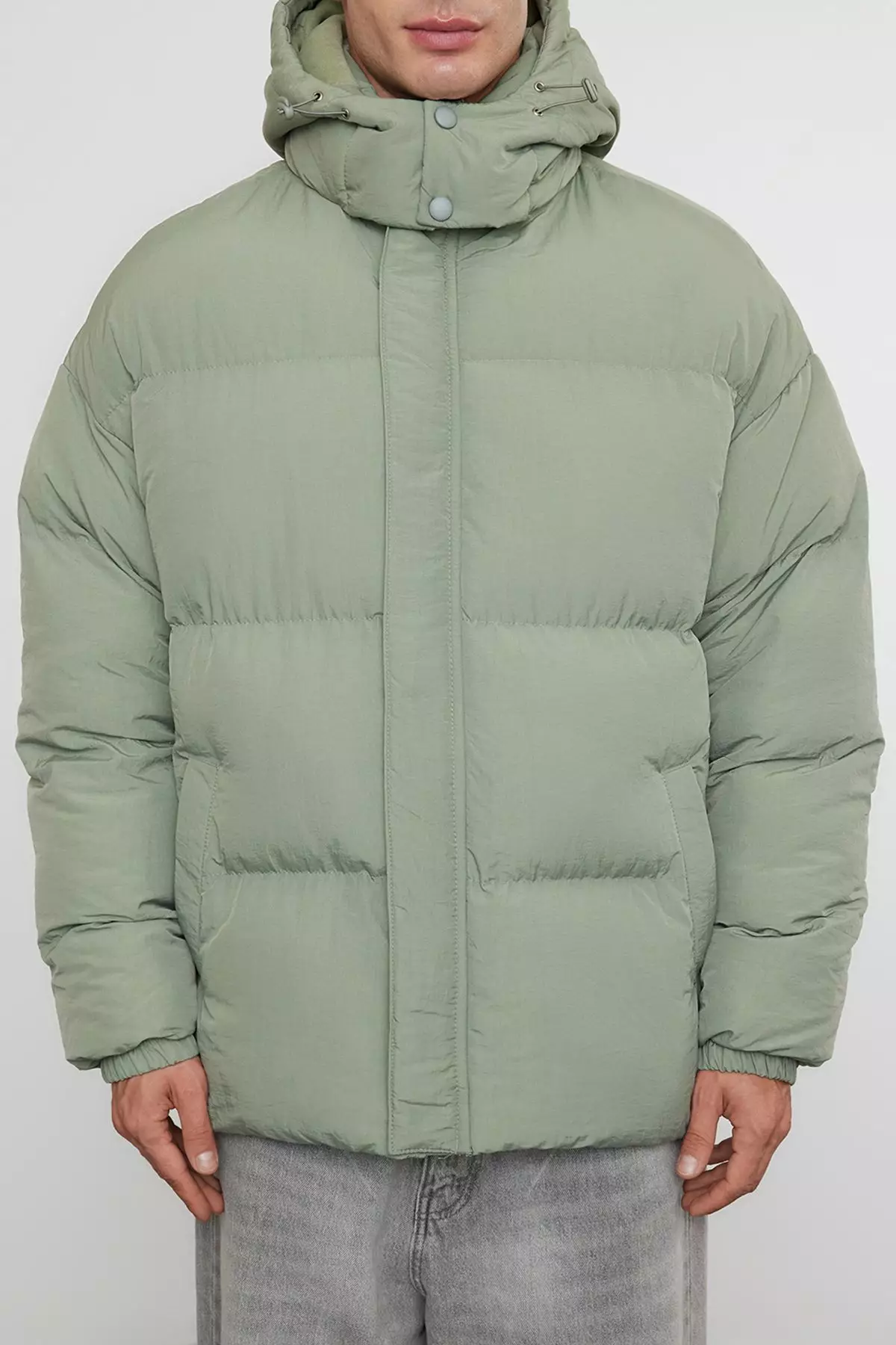 Men's Khaki Oversize Fit Hooded Taslan Winter Puffer Coat TMNAW25MO00005