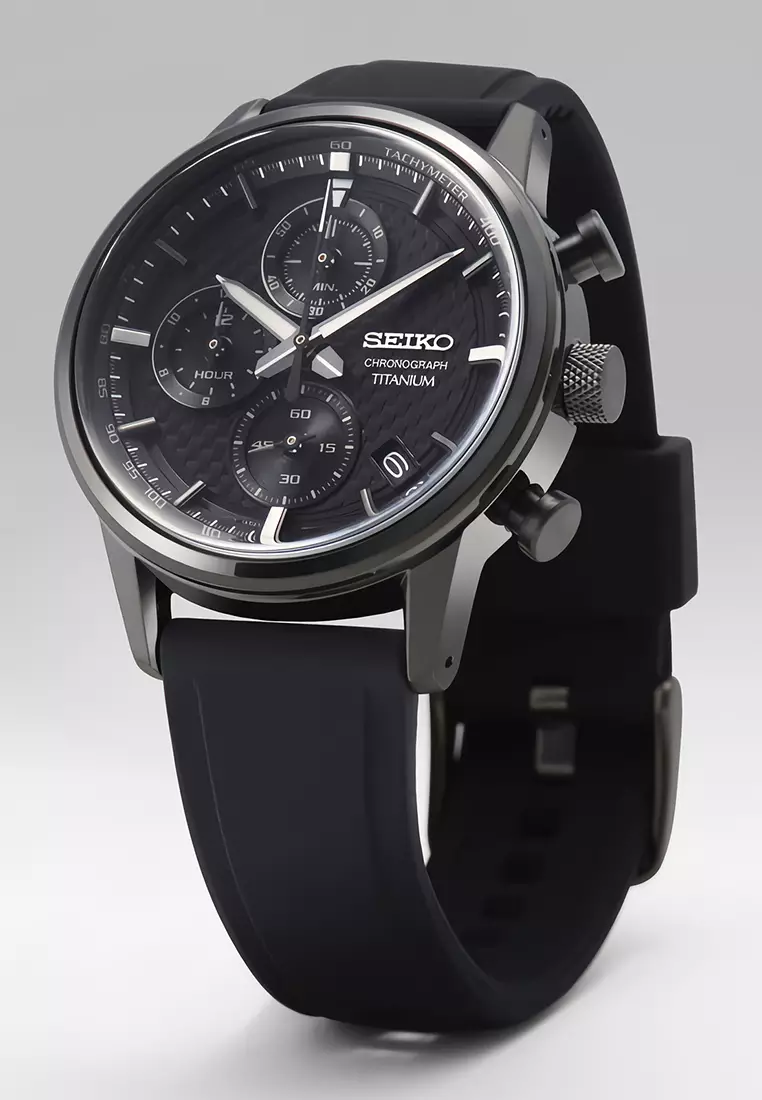 Seiko Chronograph Titanium Case Jam Tangan Analog Pria - SSB393P1 - Rubber Strap