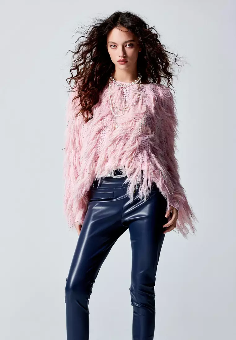 Pink Fringe Knit Top