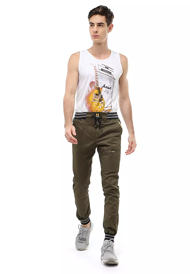 Locko Long Pants Celana Jogger Pria List Army Material Cotton Twill ORIGINAL - Army Green