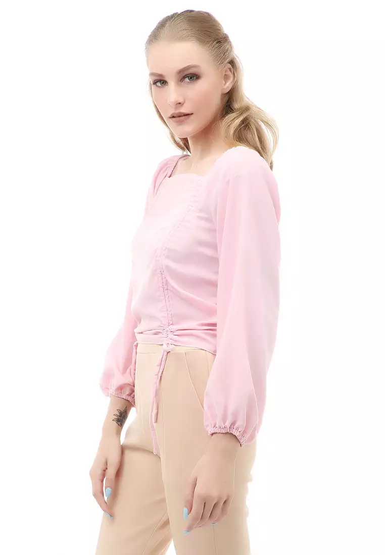 Cheva Blouse Atasan Wanita Sabrina Tali Lengan Panjang Casual Top Long Sleeve Comfortable Material Wolfis ORIGINAL - Salem