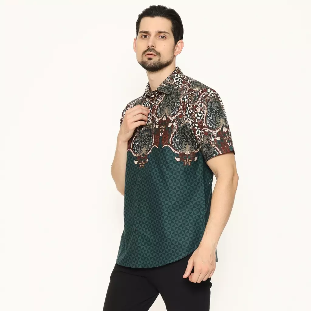 AMK Kemeja Batik Pria Lengan Pendek SHB Hara S/S Green