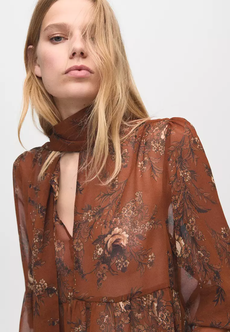 Floral-Print Blouse with Bow