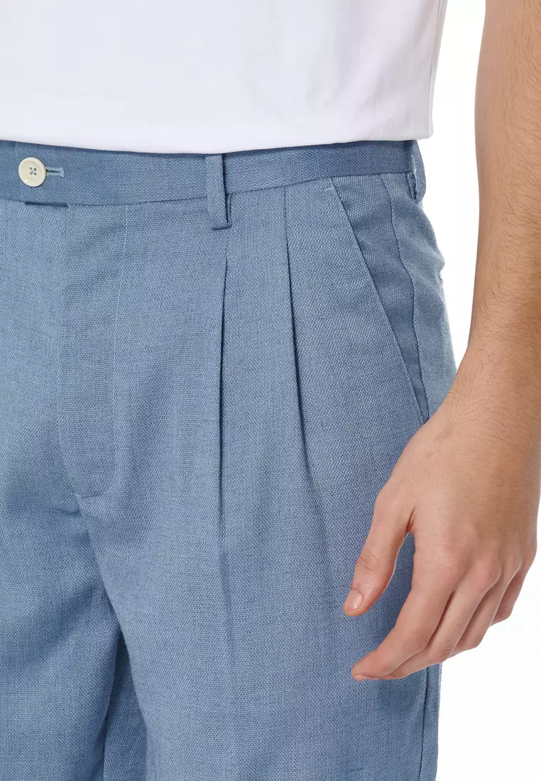 天藍色寬鬆版西裝短褲(可機洗)