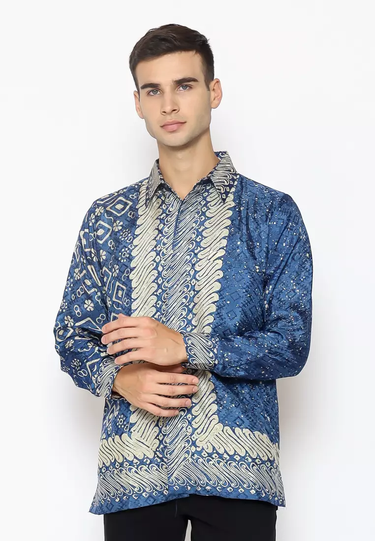 Rinjanie Batik - Kemeja Pria Batik - Viscose Premium - Blue Chmpgne