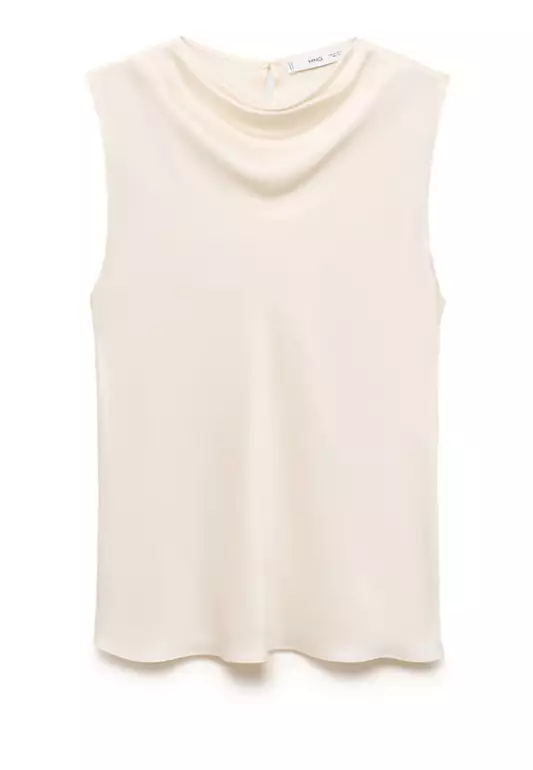 Satin Blouse with Draped Neck