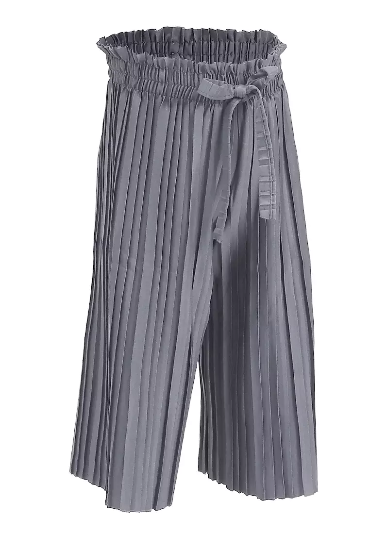 Yocelyn Kulot Plisket Anak Perempuan Motif Polos Kid Long Pants Material Hyget ORIGINAL - Gray