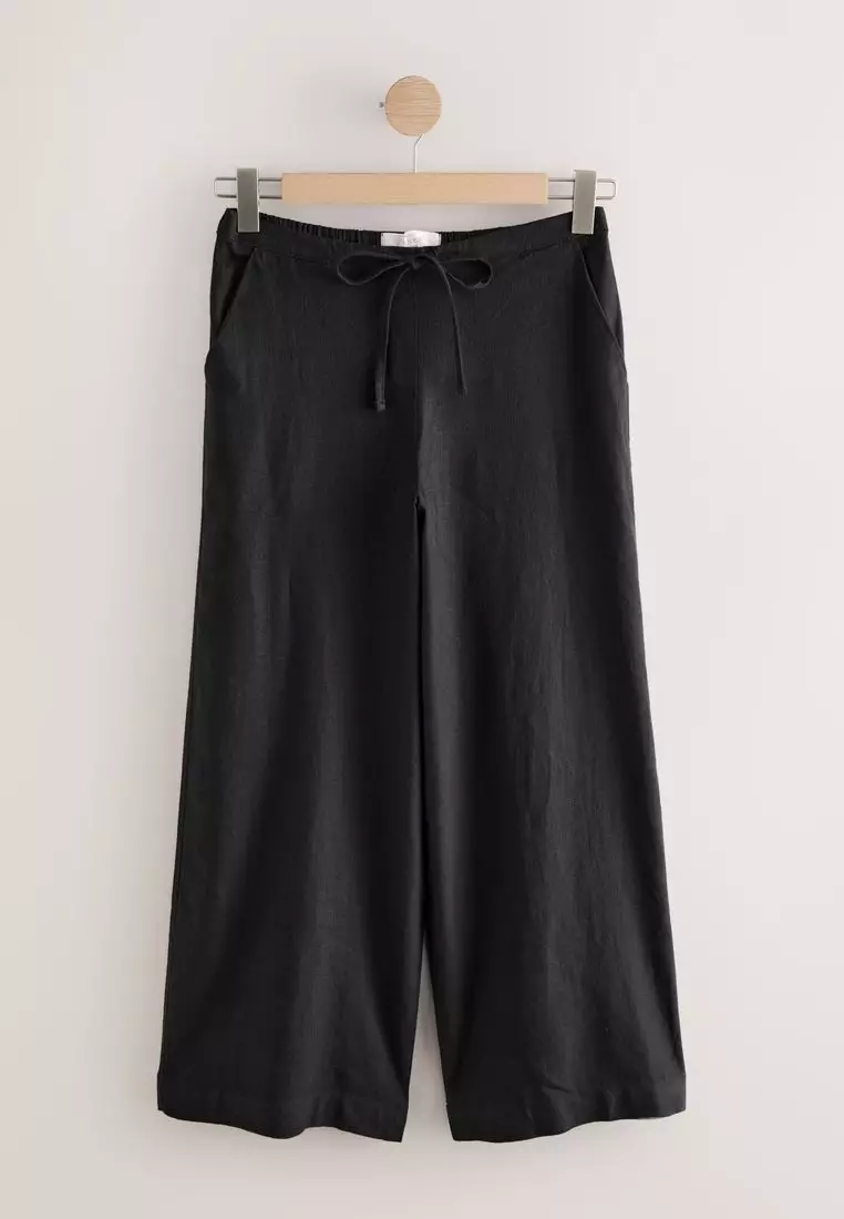 Smart Front Linen Blend Wide Leg Trousers