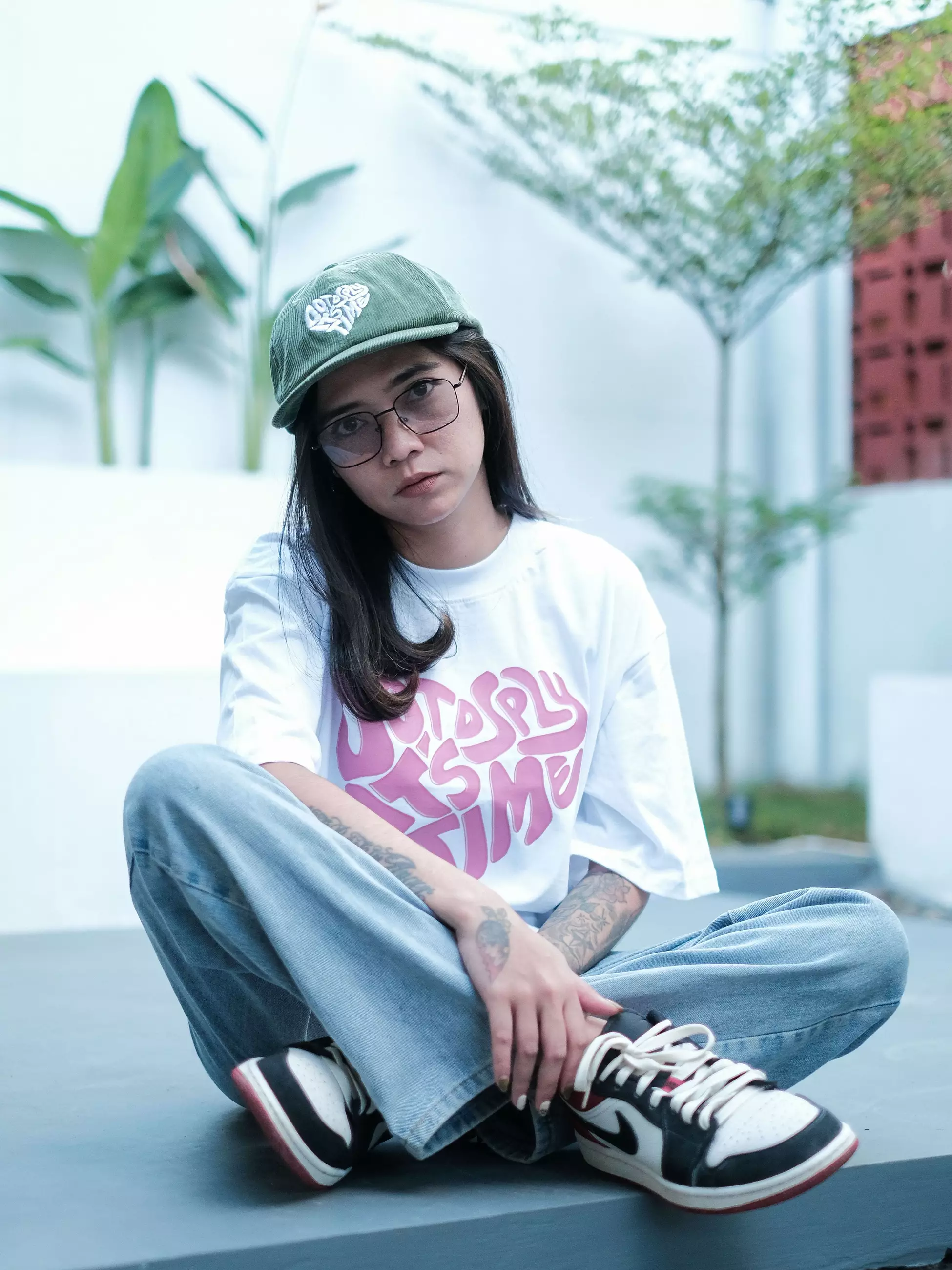 OOTDSUPPLY Croptee Pink Heart Black & White