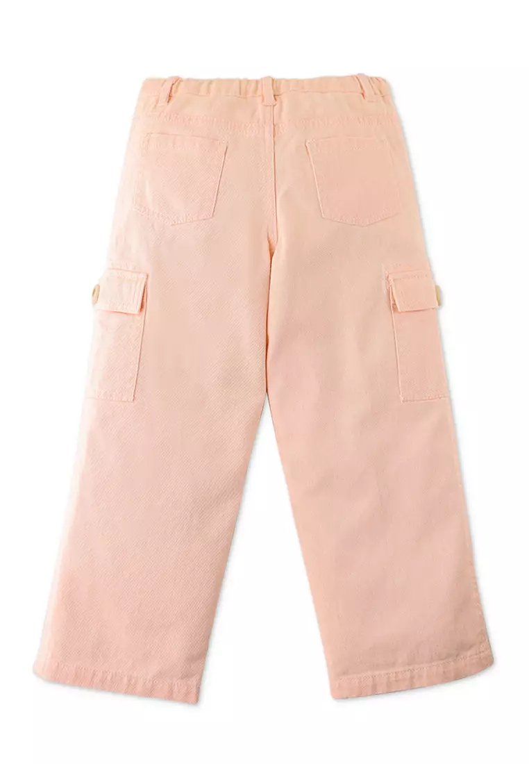 Girls Wide Leg Cargo Denim Pants