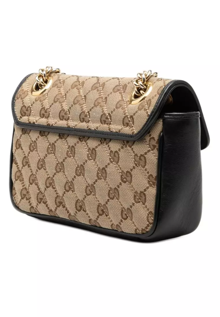 Pre-Loved Gucci Small Gg Marmont Matelasse Diagonal Gg Canvas And Leather Shoulder Bag