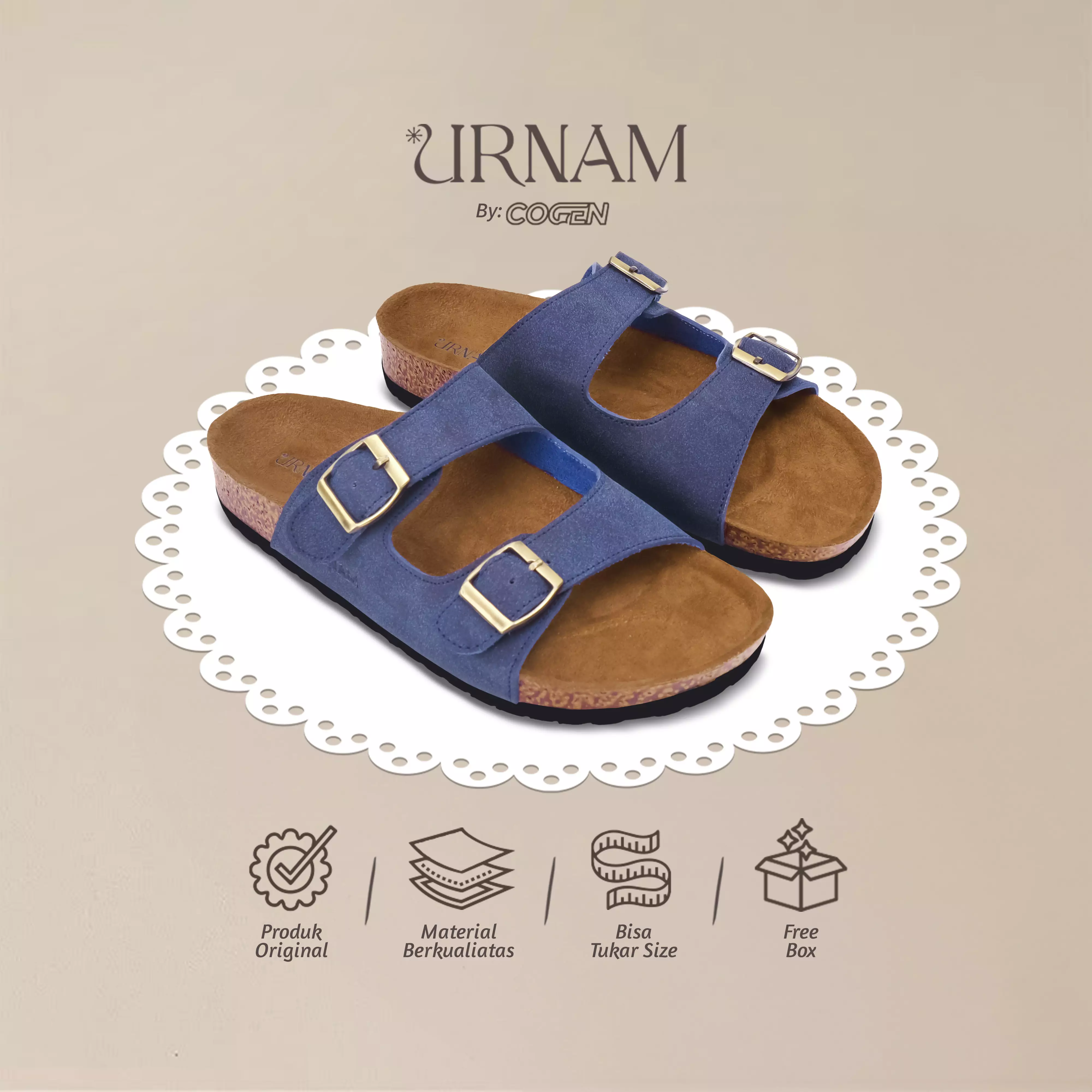 Urnam Sandal Wanita Flat Slip On Nyaman Kasual - Blue