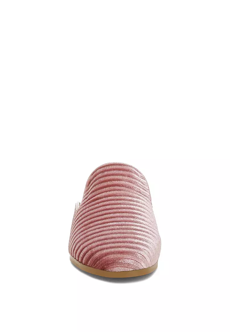 Velvet Textured Slip On Mules in Pink