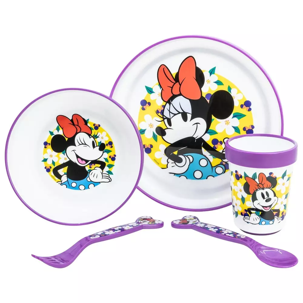 Disney Stor Nonslip Premium Microwave Safe Plastic Tableware Set Minnie - Perlengkapan Makan Anak Anti-Selip BPA Free
