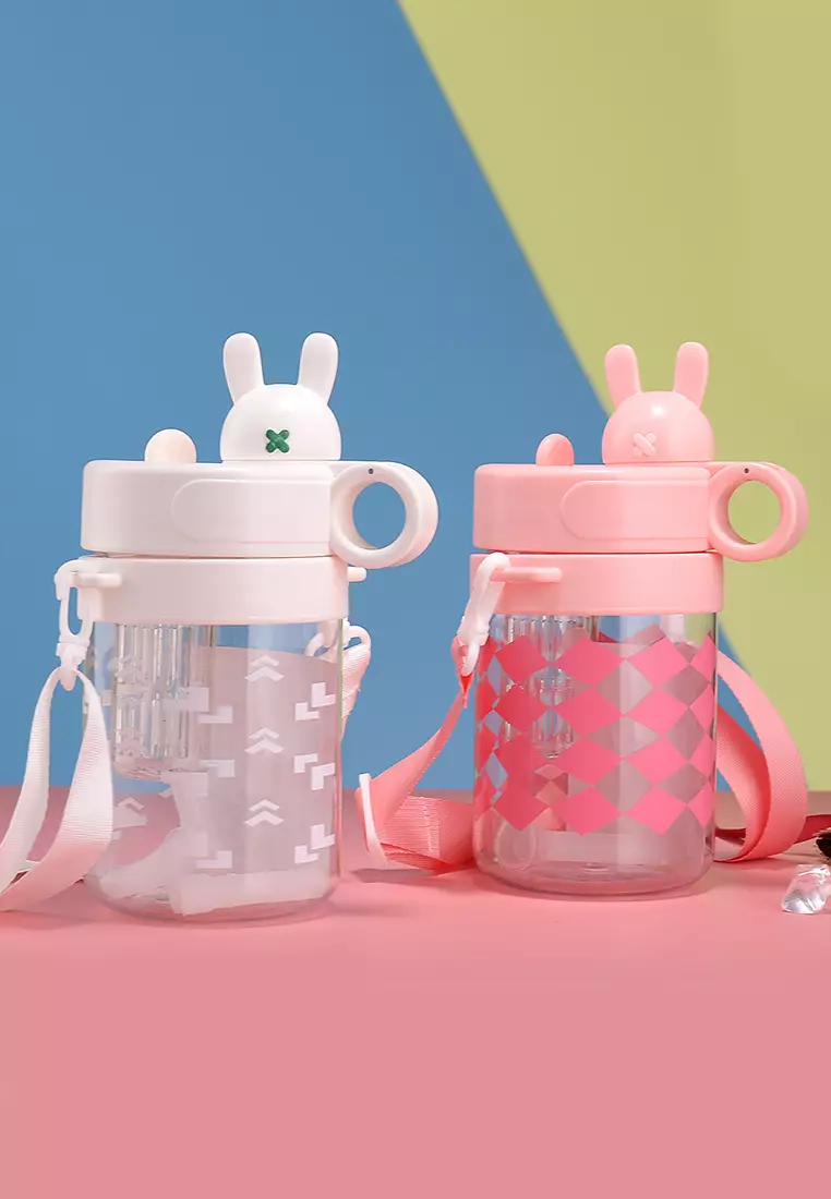 Wakakids Botol Minum Anak Plastik Infused Water Free Sticker Lucu dengan Sedotan dan Tali Panjang 600ml K368 Venhs Pink