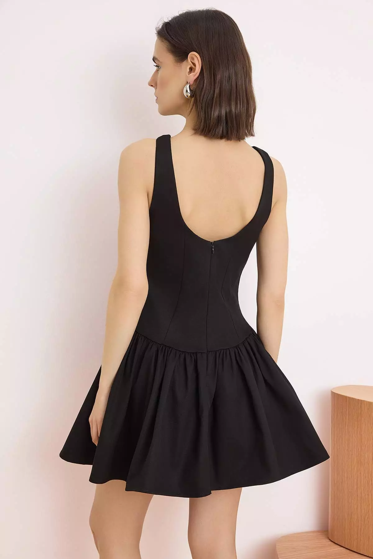 Black Plain Short / Mini Woven Dress Twoss25El865