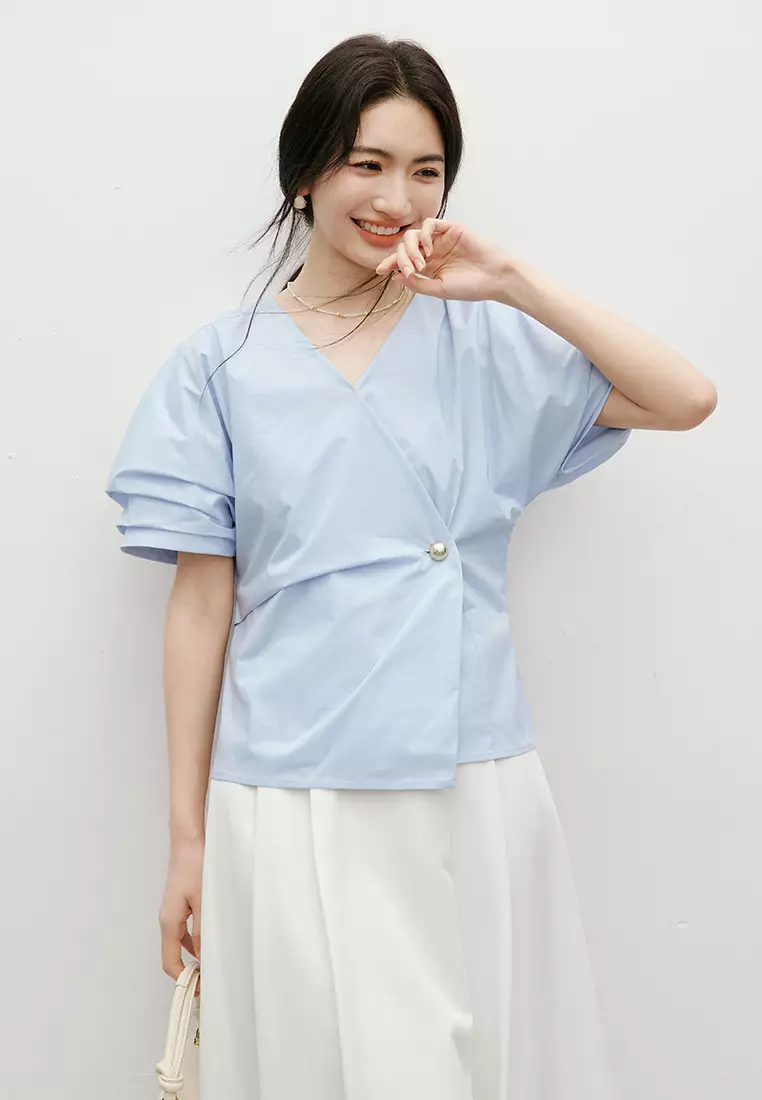 Wrap Blouse with Pearl Button