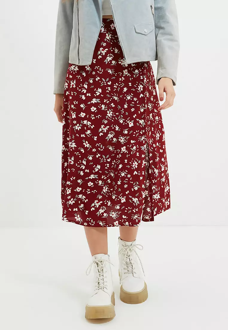 Buy Trendyol Burgundy Floral Skirt Online ZALORA Malaysia