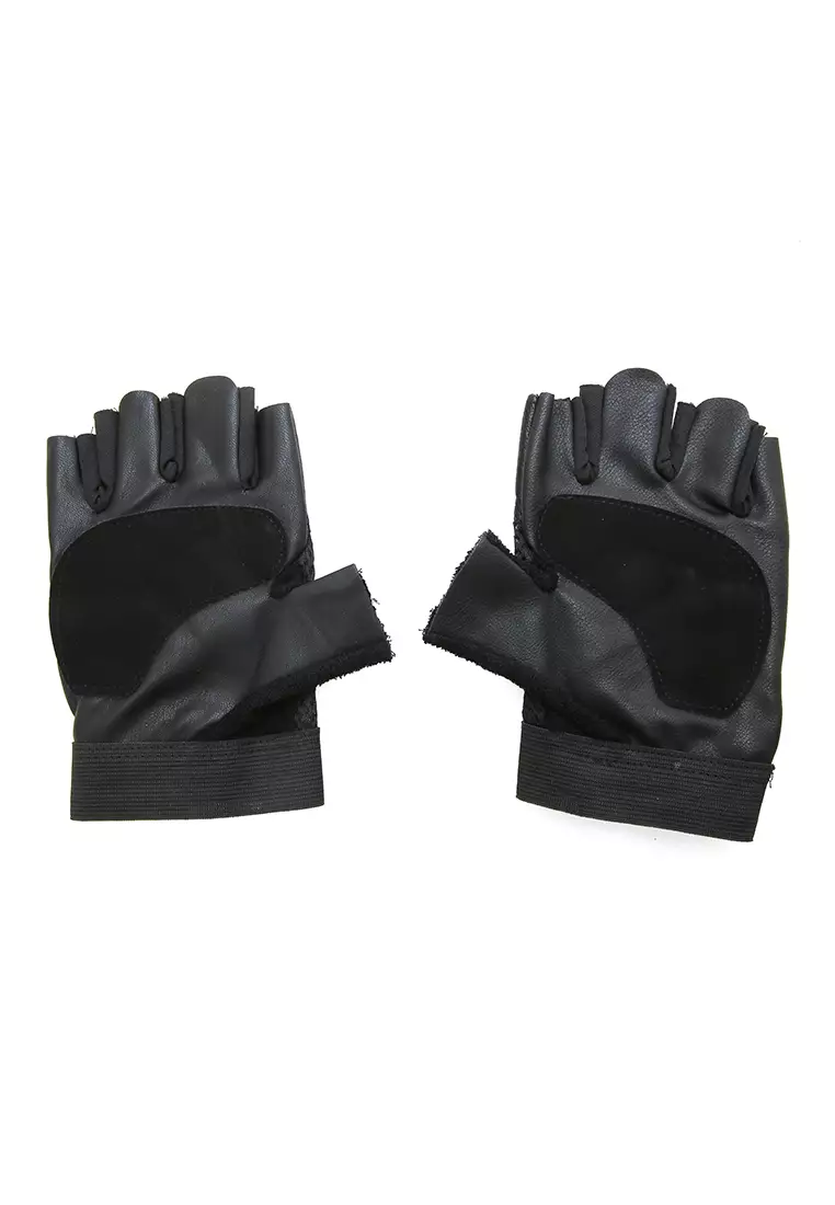 Ellard Sarung Tangan Unisex Half Finger Sport Gloves Material Leather ORIGINAL - Black