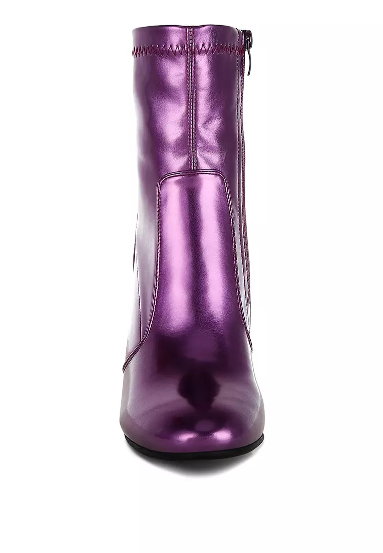 Sepatu Bot Kulit Metalik Warna Ungu
