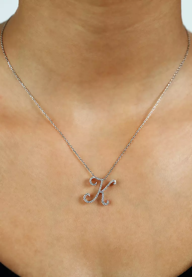 Pavé Lab Grown Diamond 'K' Initial Pendant in White Gold D/E-VVS/VS (0.32ct TDW) with chain