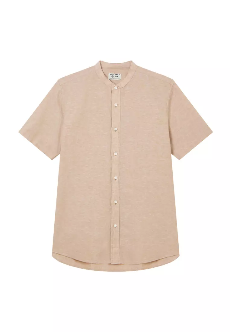 Men's Linen Cotton Slim Short Sleeve Shirt 01046214