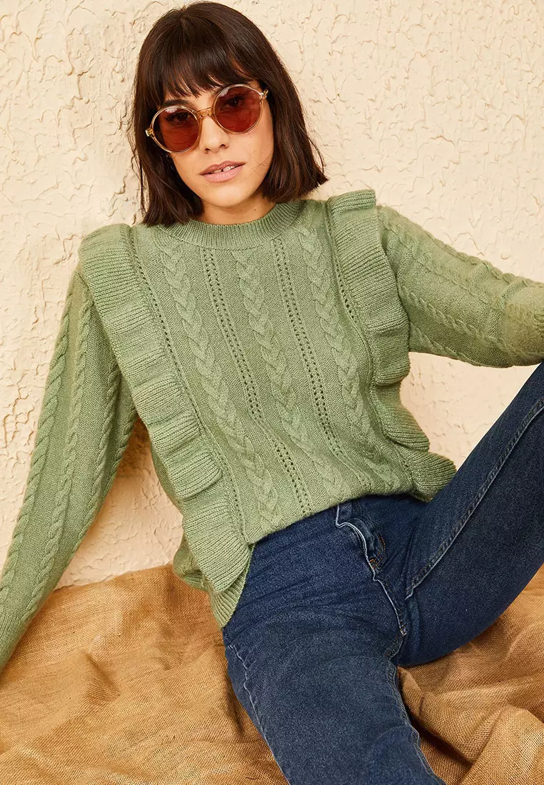 Openwork Ruffled Sweater