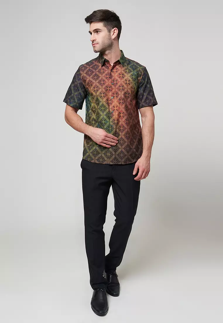 Slimfit Kistna Olive Kemeja Batik Pria Lengan Pendek