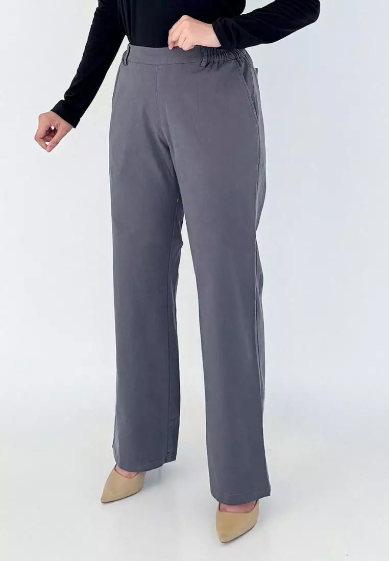 LEZAHRASIGNATURE Celana Panjang Basic Wanita - Abu Tua