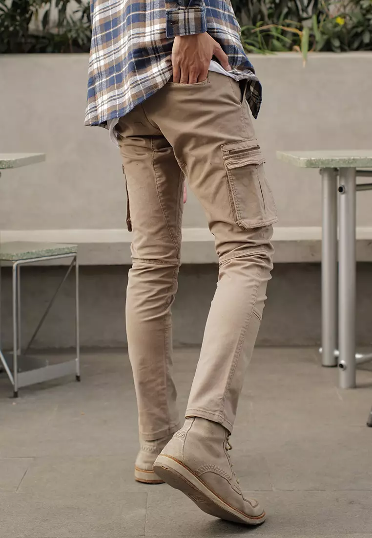 Celana Panjang Cargo Asymetric Stretch Cotton Oxcon Dark Khaki