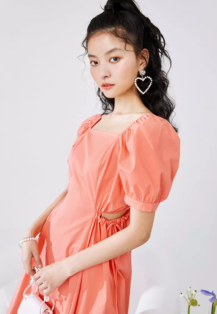 Square Neck Midi Dress with Waist Slits