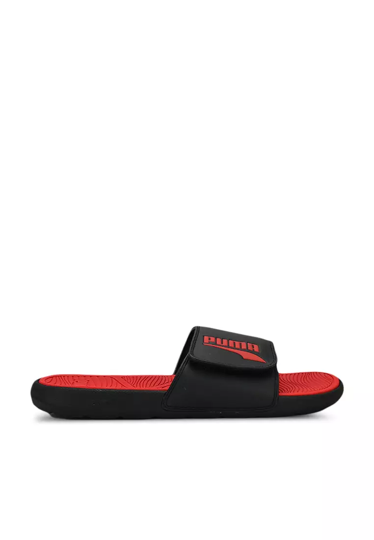 Red and black puma slides top